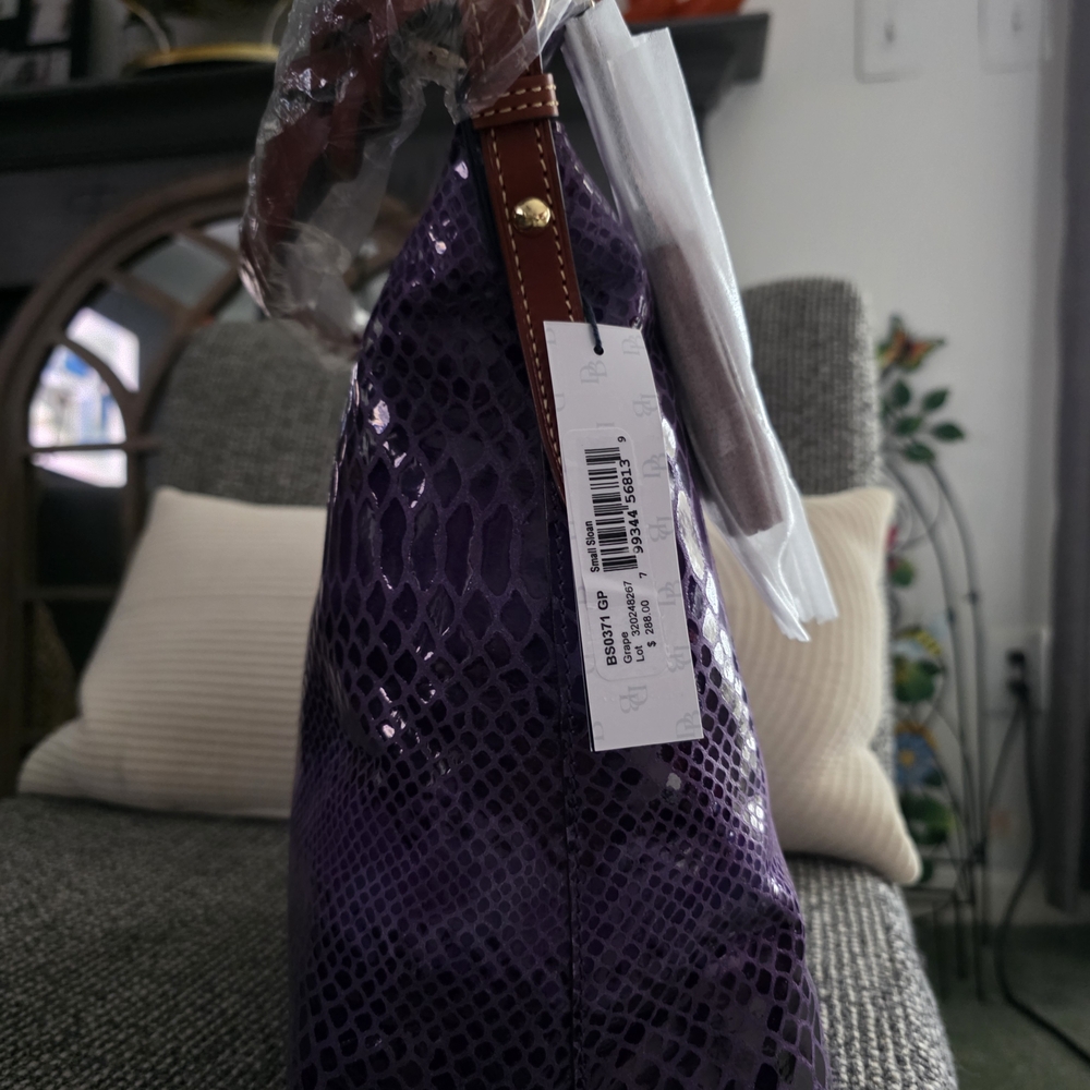 Dooney & Bourke Purple Snake Print Shoulder Bag - Picture 3 of 7